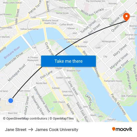 Jane Street to James Cook University map