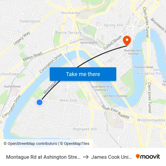 Montague Rd at Ashington Street, Stop 9 to James Cook University map