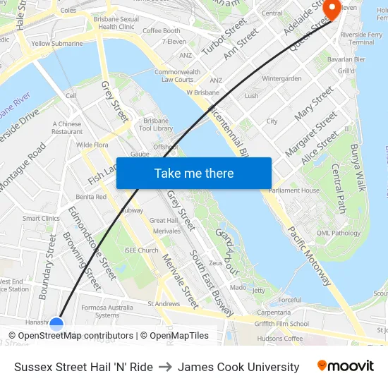 Sussex Street Hail 'N' Ride to James Cook University map