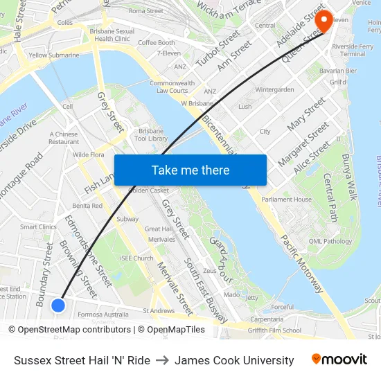 Sussex Street Hail 'N' Ride to James Cook University map