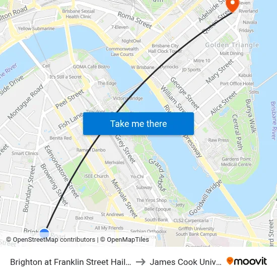 Brighton at Franklin Street Hail 'N' Ride to James Cook University map