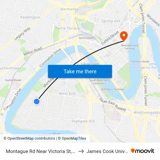 Montague Rd Near Victoria St, Stop 10 to James Cook University map