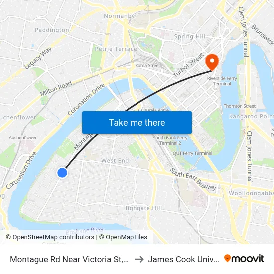 Montague Rd Near Victoria St, Stop 10 to James Cook University map