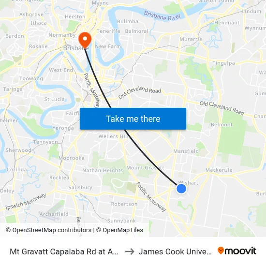 Mt Gravatt Capalaba Rd at Agaton to James Cook University map