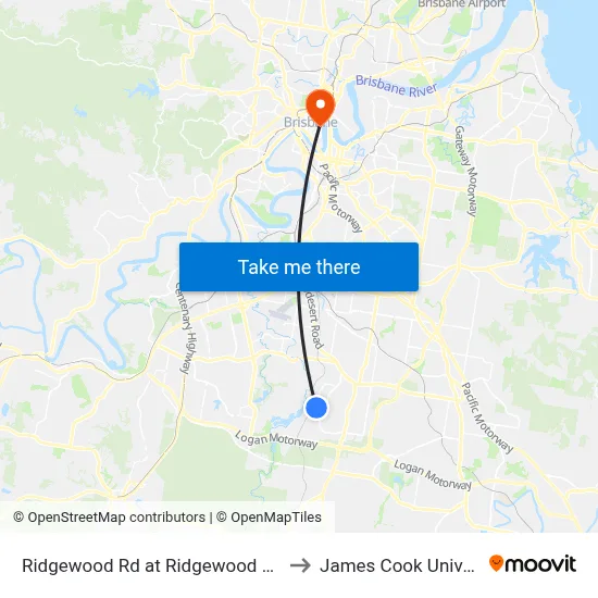 Ridgewood Rd at Ridgewood Heights to James Cook University map