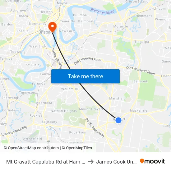 Mt Gravatt Capalaba Rd at Ham Road South to James Cook University map