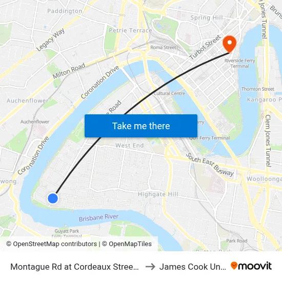 Montague Rd at Cordeaux Street, Stop 30/14 to James Cook University map