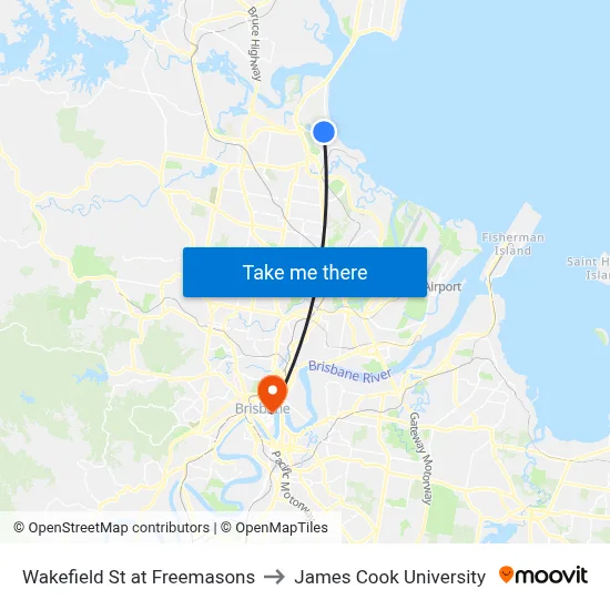 Wakefield St at Freemasons to James Cook University map