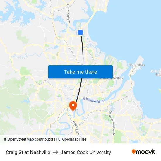 Craig St at Nashville to James Cook University map