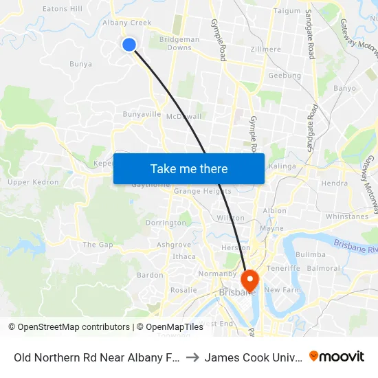 Old Northern Rd Near Albany Forest Dr to James Cook University map