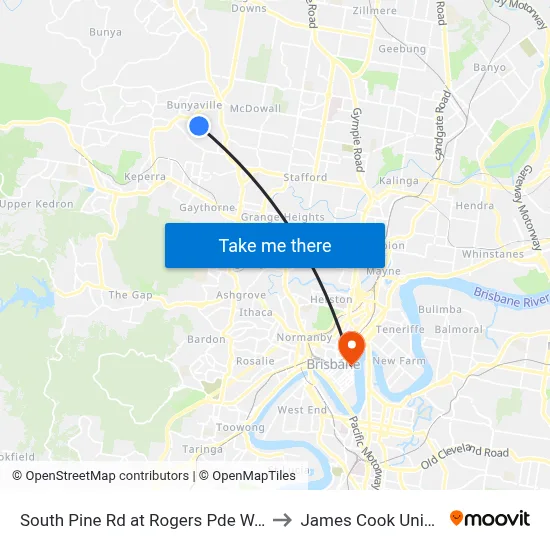 South Pine Rd at Rogers Pde W, Stop 44 to James Cook University map