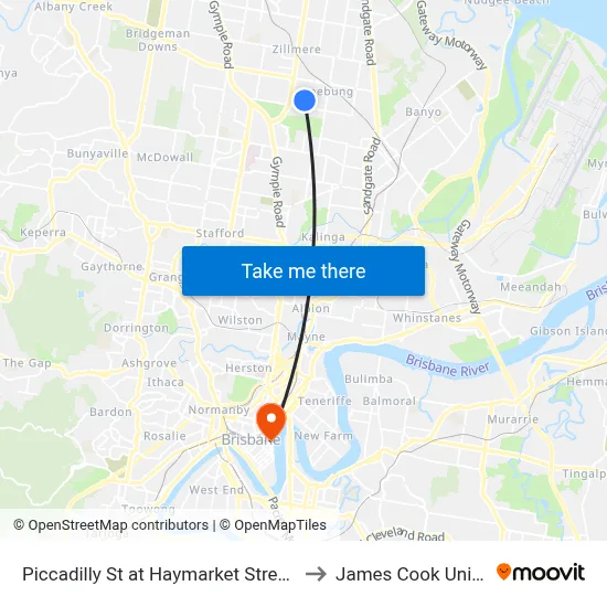 Piccadilly St at Haymarket Street, Stop 48 to James Cook University map