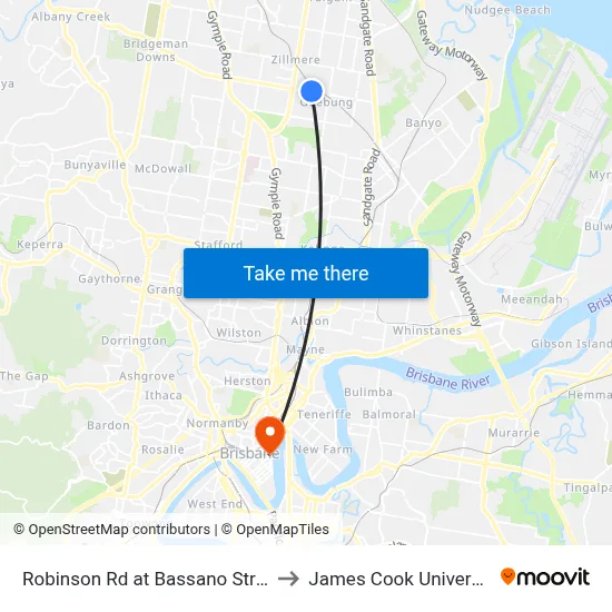 Robinson Rd at Bassano Street to James Cook University map