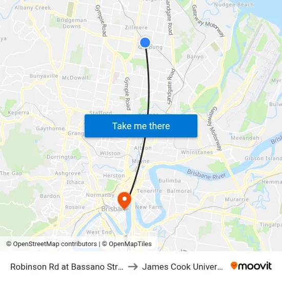 Robinson Rd at Bassano Street to James Cook University map