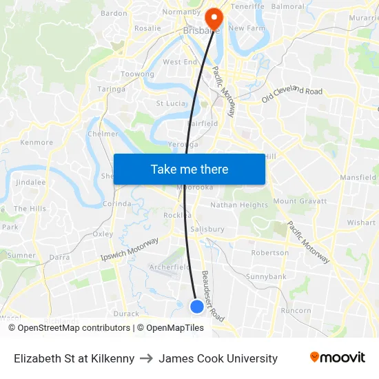 Elizabeth St at Kilkenny to James Cook University map