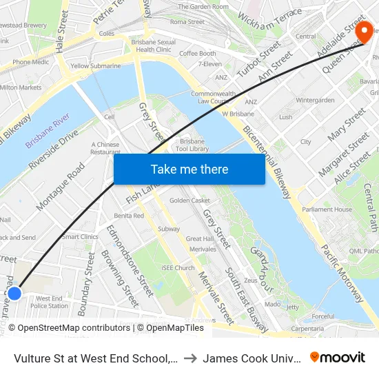Vulture St at West End School, Stop 9 to James Cook University map