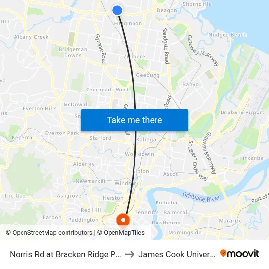 Norris Rd at Bracken Ridge Plaza to James Cook University map