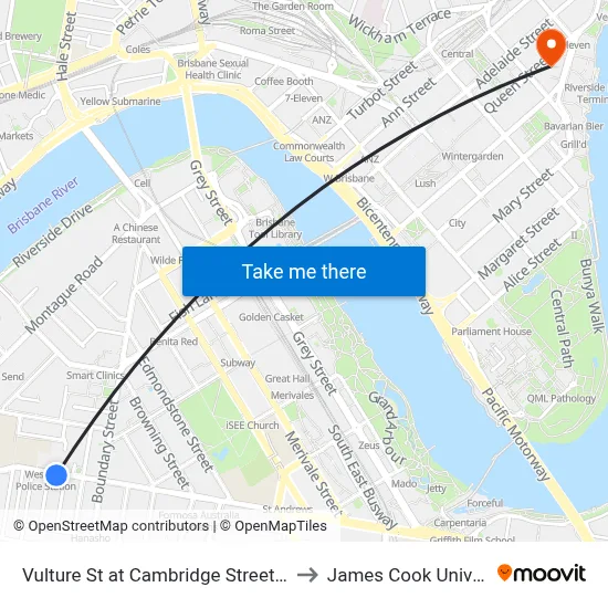 Vulture St at Cambridge Street, Stop 8 to James Cook University map