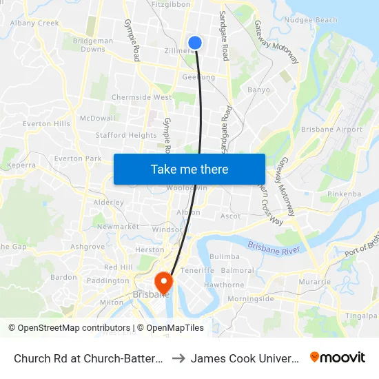 Church Rd at Church-Battersby to James Cook University map