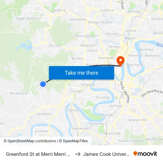 Greenford St at Merri Merri Park to James Cook University map