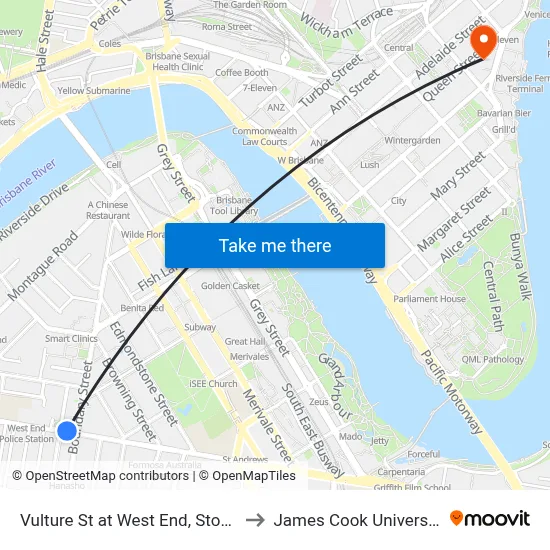 Vulture St at West End, Stop 7 to James Cook University map