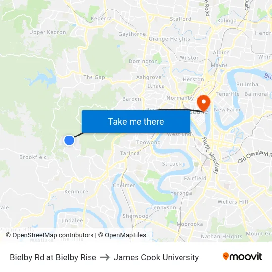 Bielby Rd at Bielby Rise to James Cook University map