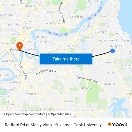 Radford Rd at Manly Vista to James Cook University map