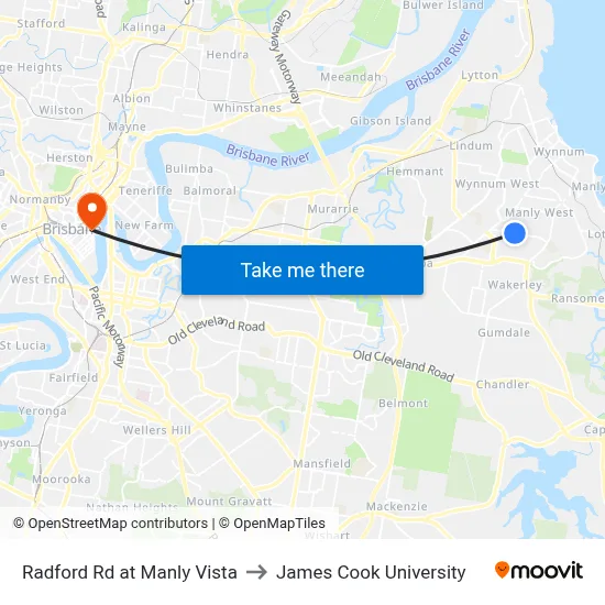 Radford Rd at Manly Vista to James Cook University map