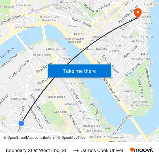 Boundary St at West End, Stop 7 to James Cook University map