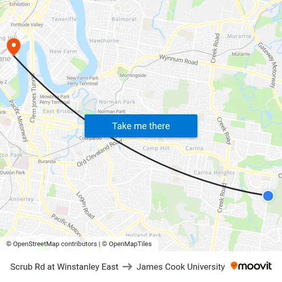 Scrub Rd at Winstanley East to James Cook University map