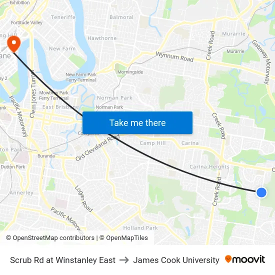 Scrub Rd at Winstanley East to James Cook University map