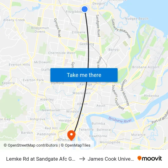 Lemke Rd at Sandgate Afc Ground to James Cook University map
