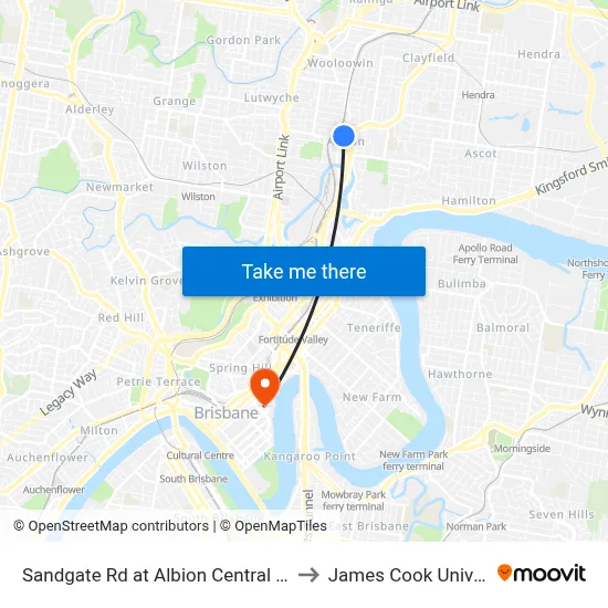 Sandgate Rd at Albion Central Stop 19 to James Cook University map