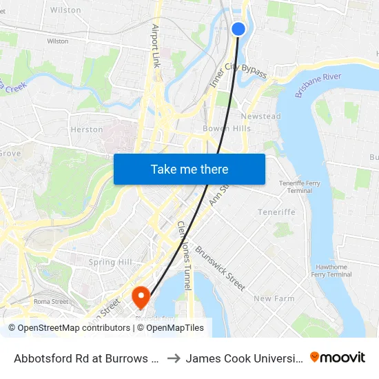 Abbotsford Rd at Burrows St to James Cook University map