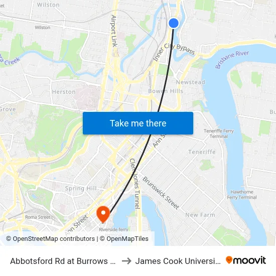 Abbotsford Rd at Burrows St to James Cook University map