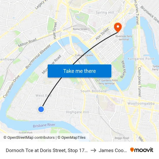 Dornoch Tce at Doris Street, Stop 17 - Temp Closure From 13 July to James Cook University map