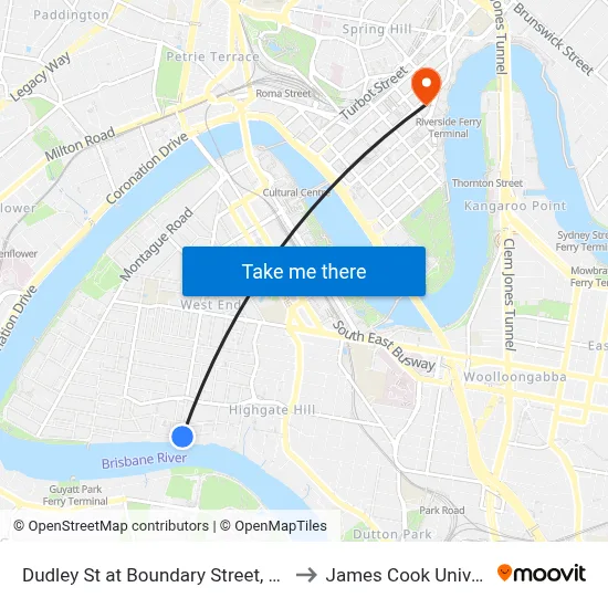 Dudley St at Boundary Street, Stop 24 to James Cook University map