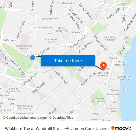 Wickham Tce at Windmill Stop 134 to James Cook University map