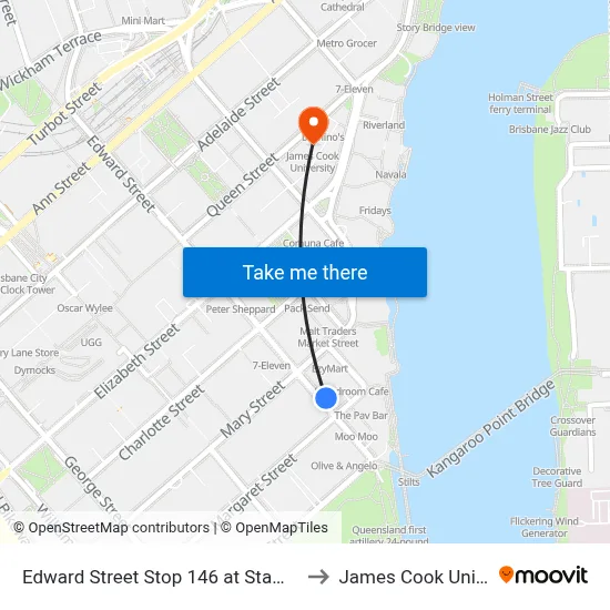 Edward Street Stop 146 at Stamford Plaza to James Cook University map