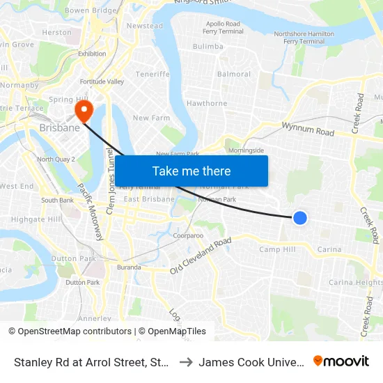 Stanley Rd at Arrol Street, Stop 37 to James Cook University map