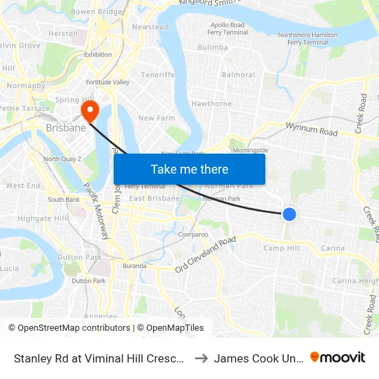 Stanley Rd at Viminal Hill Crescent, Stop 35a to James Cook University map