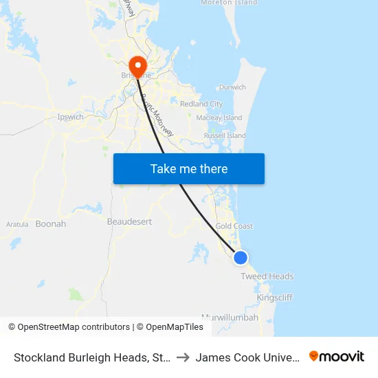 Stockland Burleigh Heads, Stop C to James Cook University map