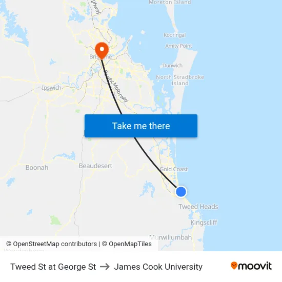 Tweed St at George St to James Cook University map