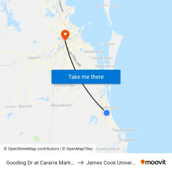 Gooding Dr at Cararra Markets to James Cook University map