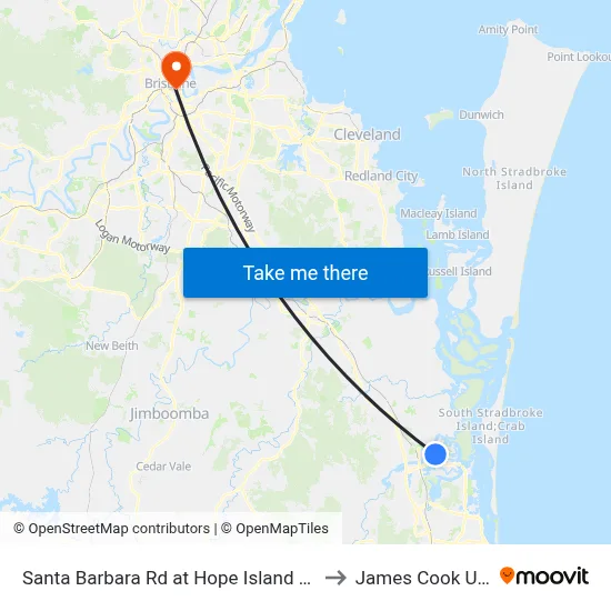 Santa Barbara Rd at Hope Island Shopping Centre to James Cook University map