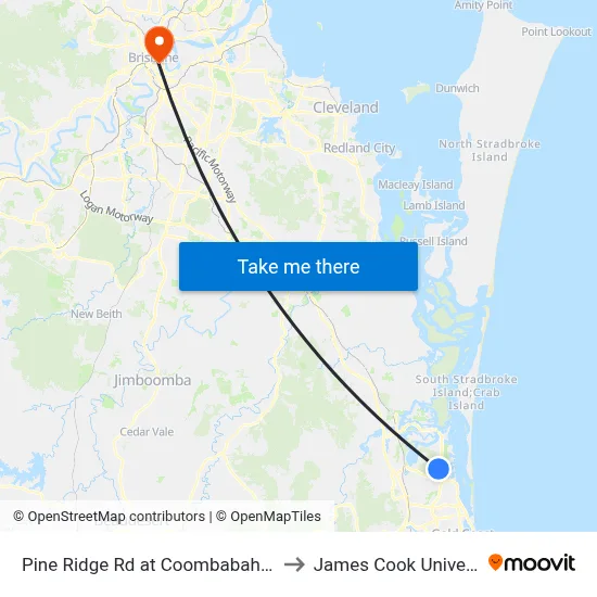 Pine Ridge Rd at Coombabah Road to James Cook University map