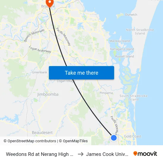 Weedons Rd at Nerang High School to James Cook University map