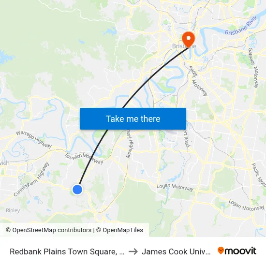 Redbank Plains Town Square, Stop B to James Cook University map