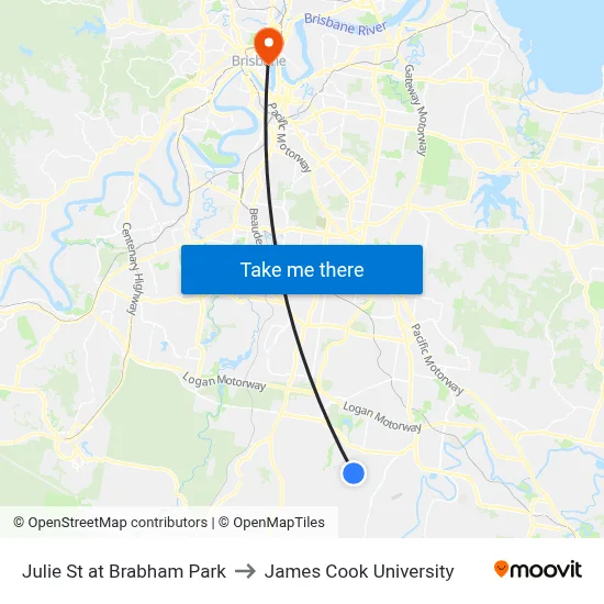 Julie St at Brabham Park to James Cook University map