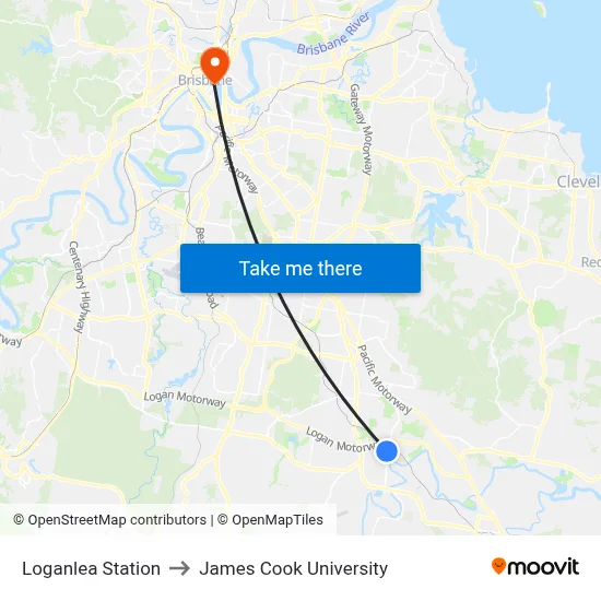 Loganlea Station to James Cook University map